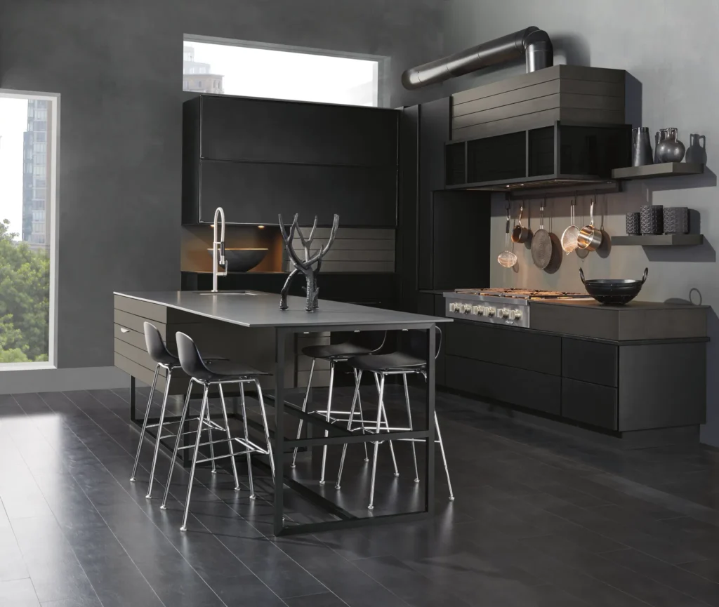 Sleek black custom cabinets